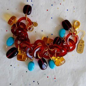 MIMI GOLZER DK. TORTOISE RESIN LINKS & TURQUOISE BEADS BRACELET